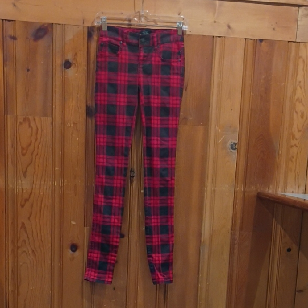 Tripp NYC Red and Black Plaid Skinny Jeans